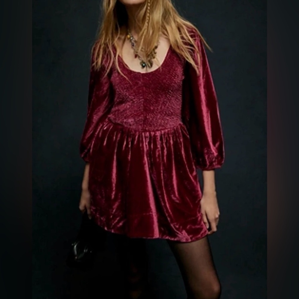 Free People Velvet Mini Dress in Wine